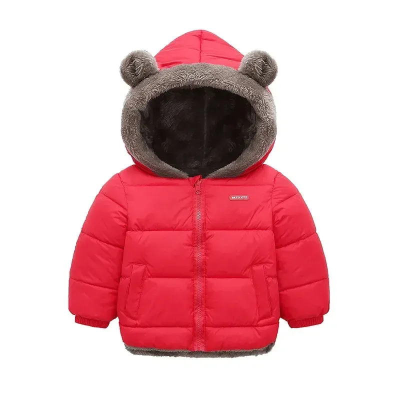 Fleece Bear Puffer Jacket with Hood