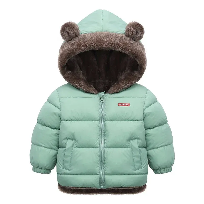 Fleece Bear Puffer Jacket with Hood