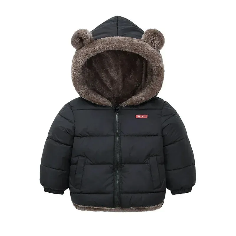 Fleece Bear Puffer Jacket with Hood
