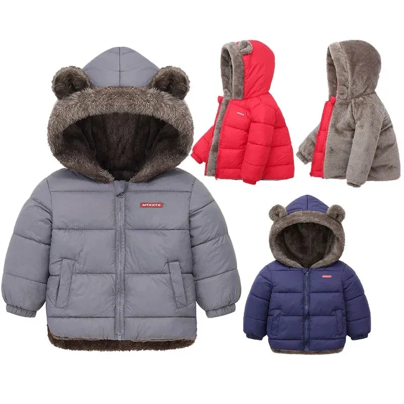 Fleece Bear Puffer Jacket with Hood