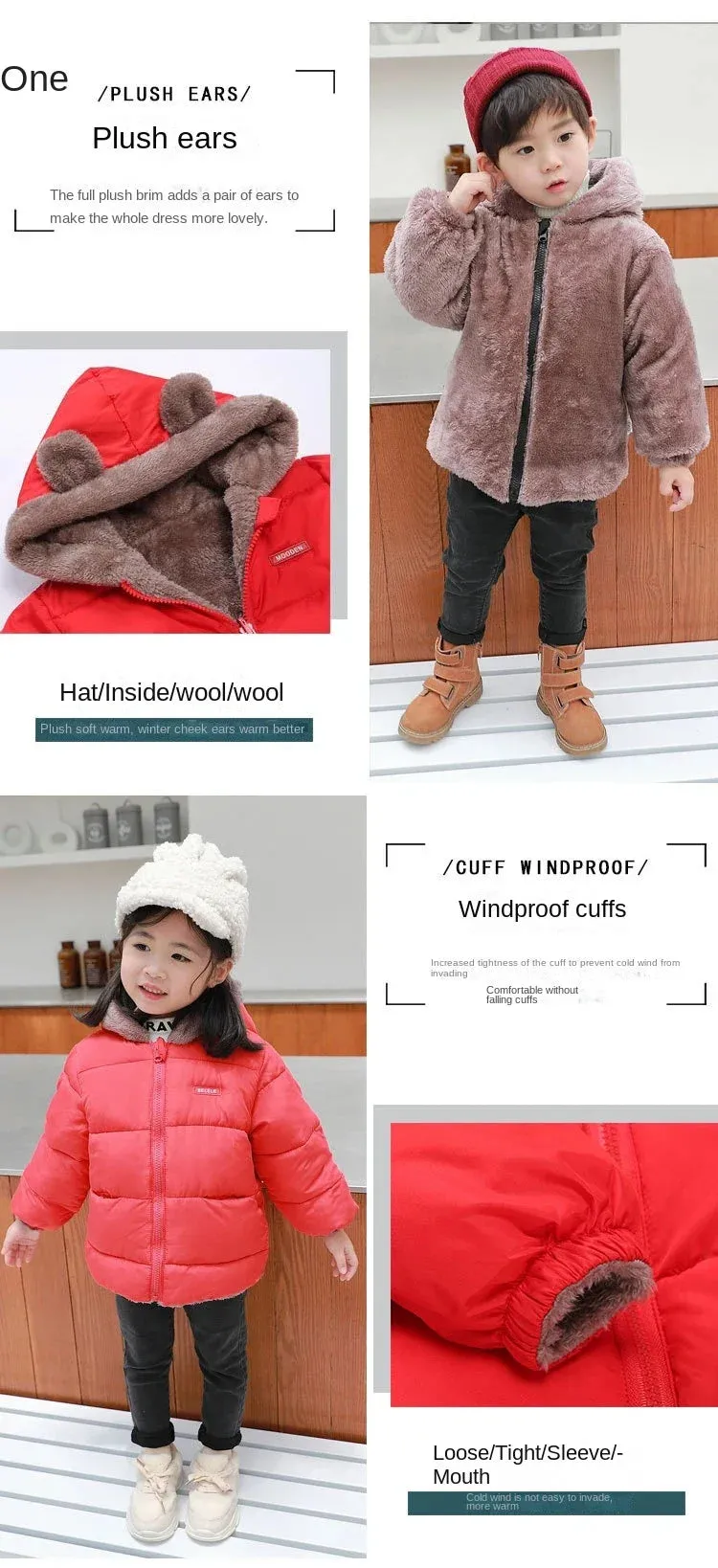Fleece Bear Puffer Jacket with Hood