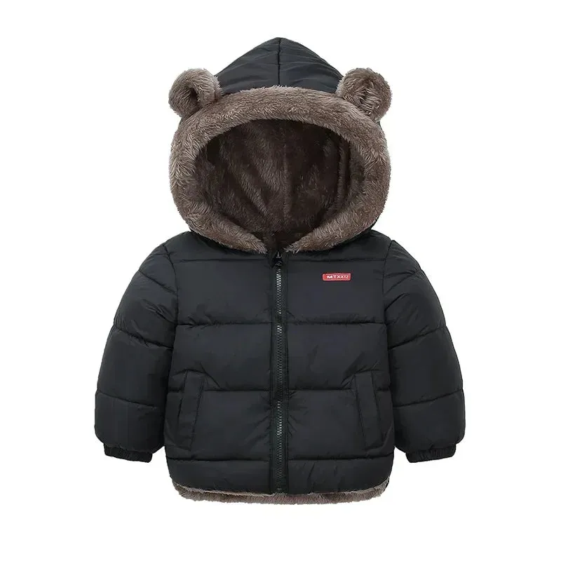 Fleece Bear Puffer Jacket with Hood