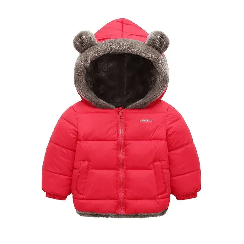 Fleece Bear Puffer Jacket with Hood