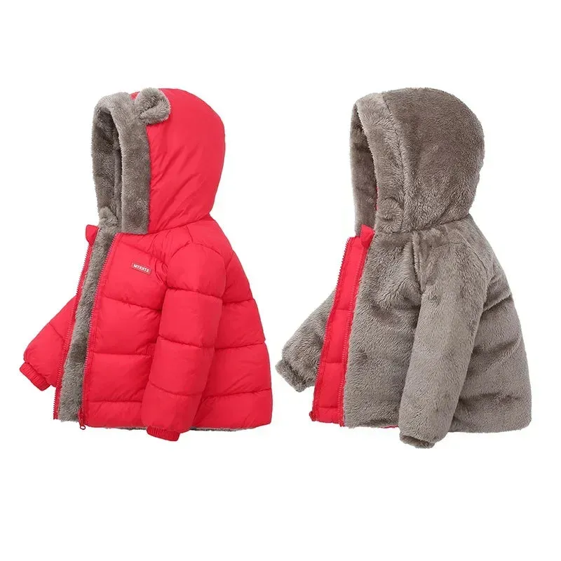 Fleece Bear Puffer Jacket with Hood