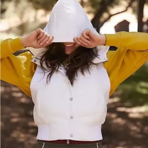 FREE PEOPLE Nature Seeker Hooded Puffer Vest White Sz S