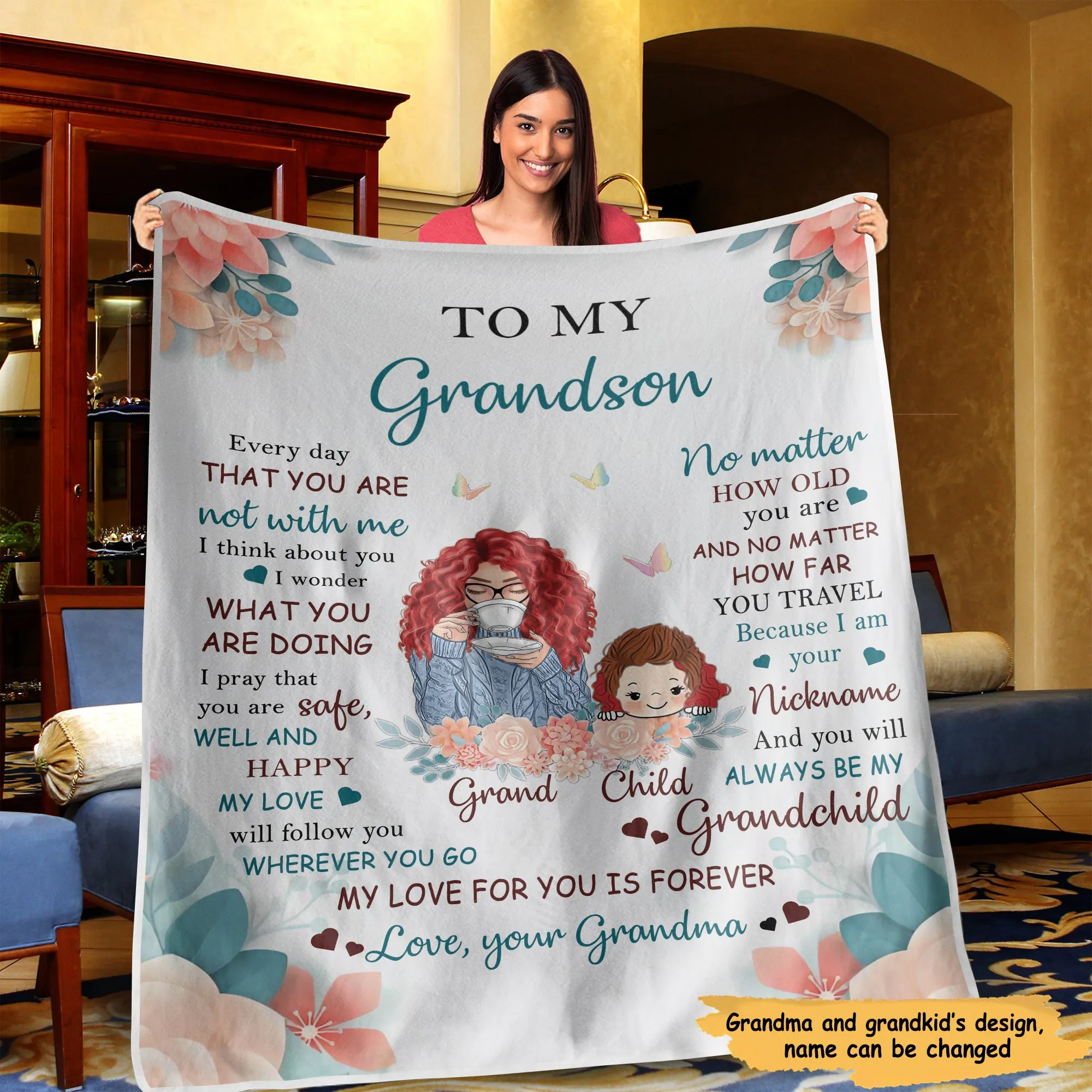 From Grandma To My Granddaughter Grandson Gift For Grandchildren Personalized Fleece Blanket