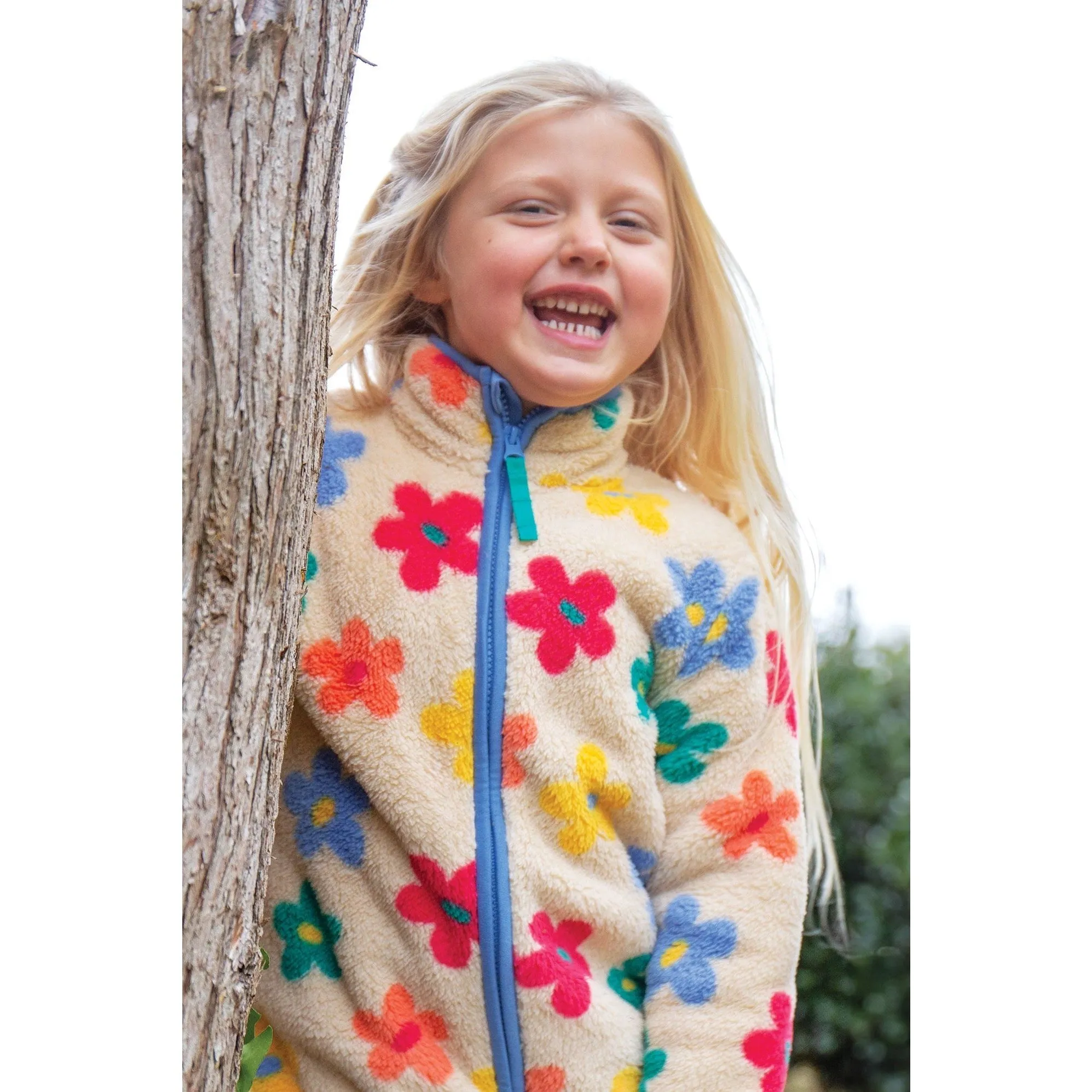 Frugi Zipped Ted Fleece Jacket Flower Pop