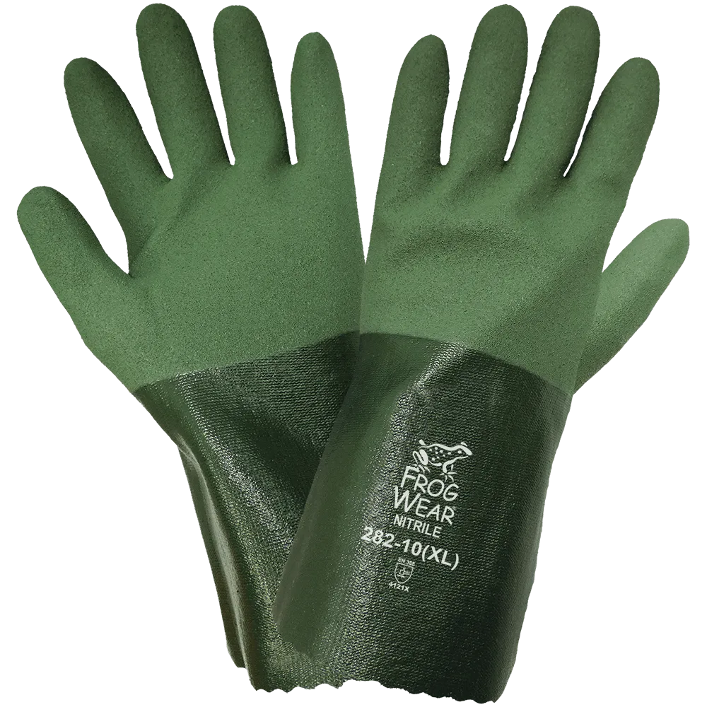 Global Glove & Safety 282 FrogWear® Mach Finish Double Coated Nitrile Waterproof Gloves, 12 Inch