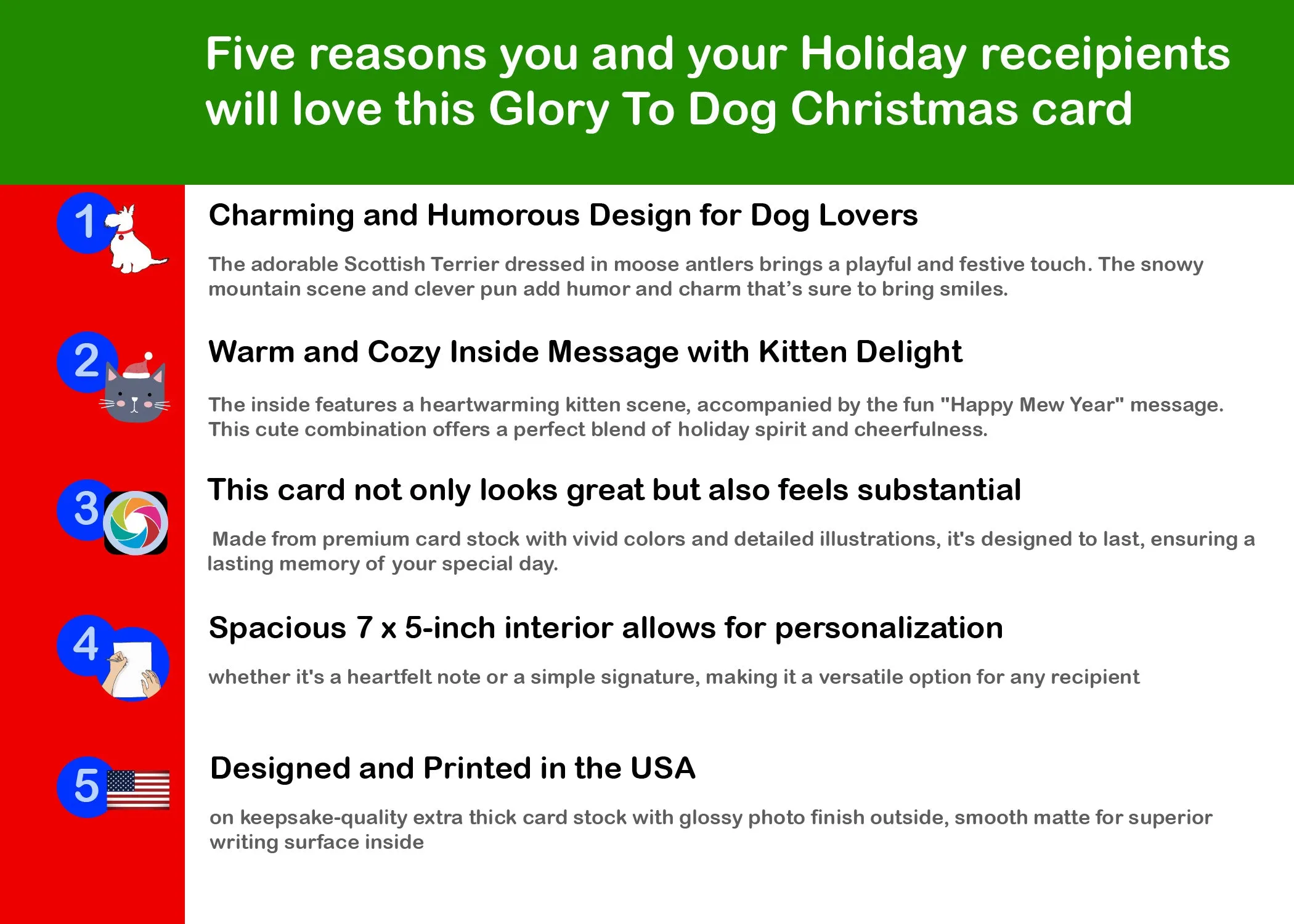 Glory To Dog Merry Christmoose and Happy Mew Year Christmas Card Boxed Set of 12 Cards and Envelopes