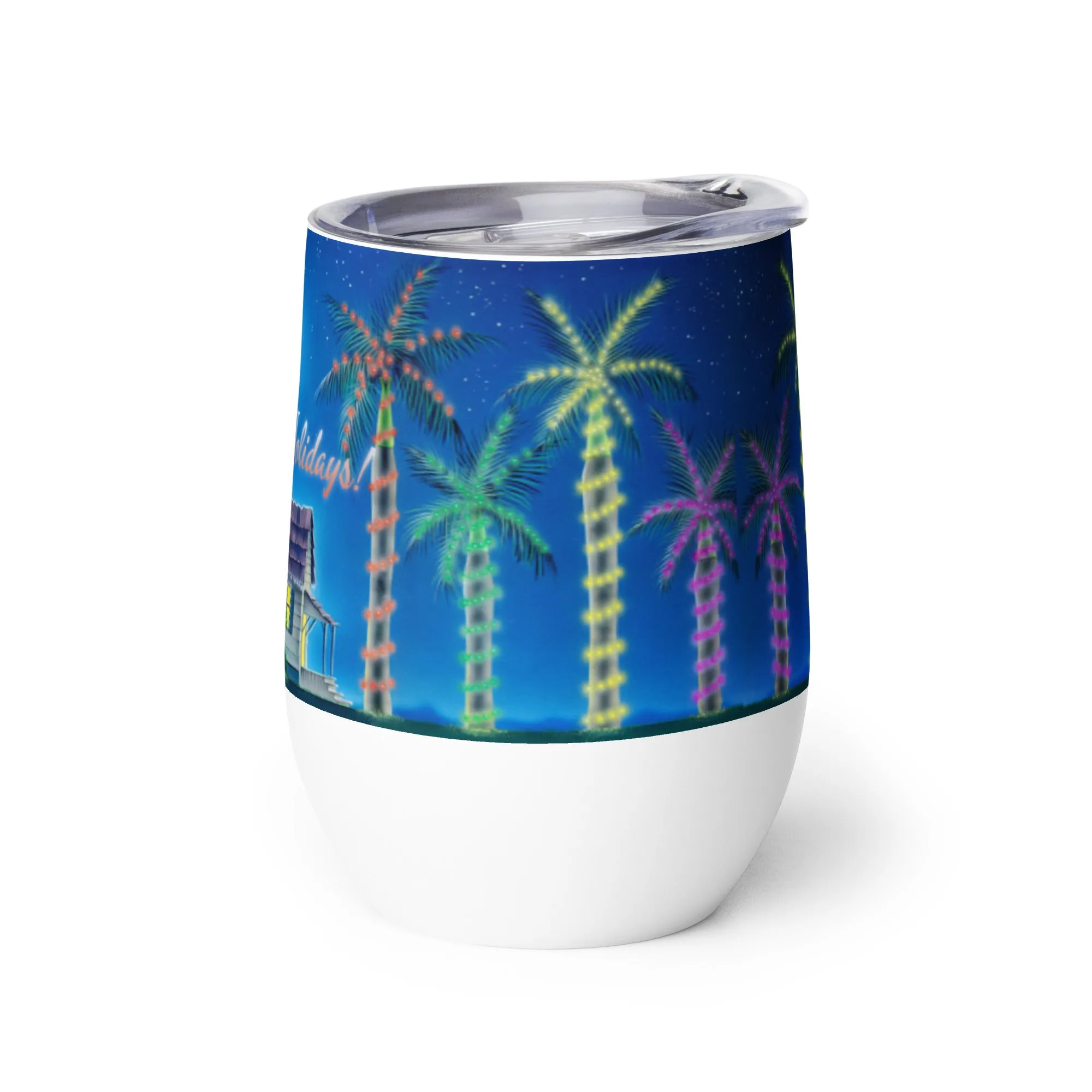 Happy Holidays Beach House Insulated Tumbler Christmas Lights Palm Trees