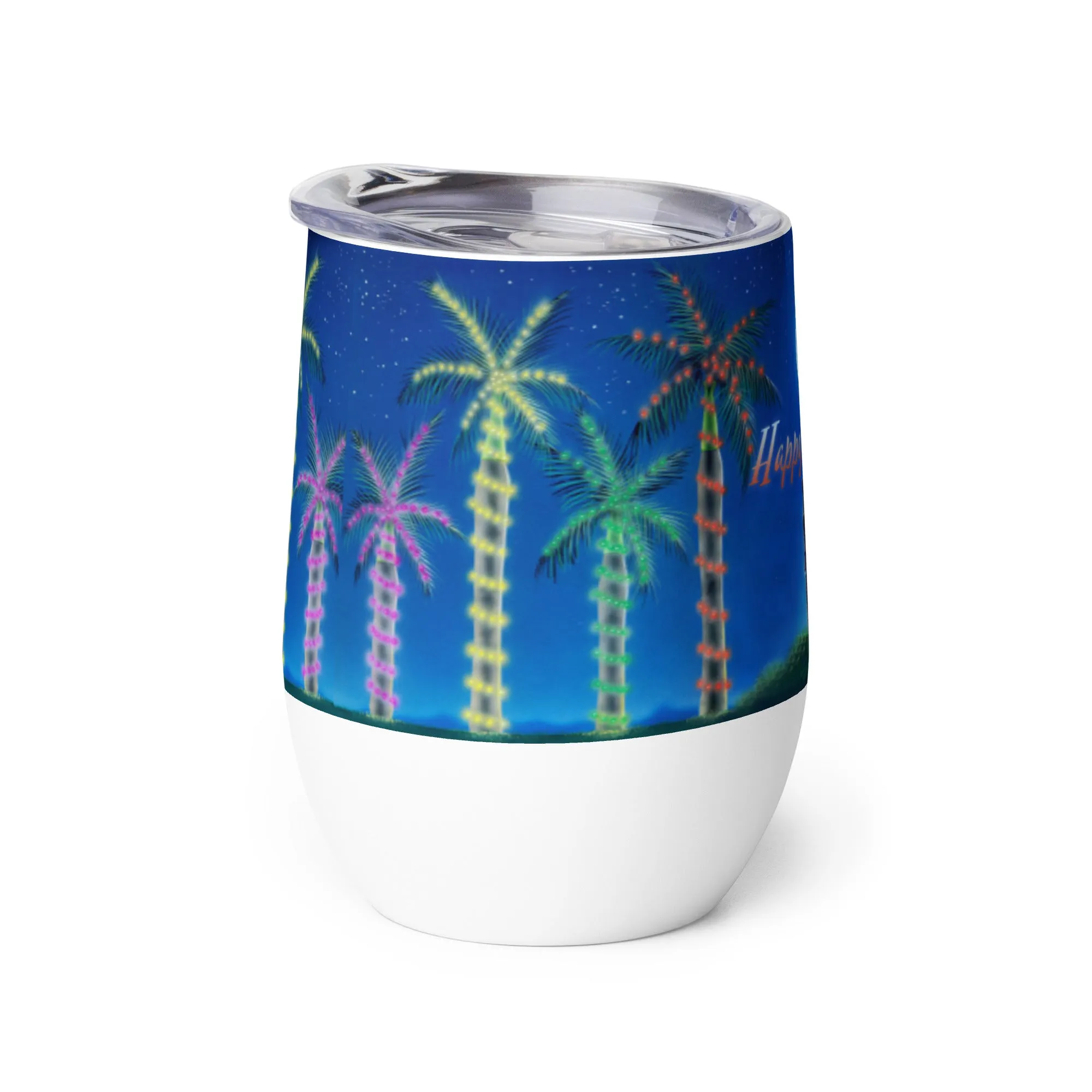 Happy Holidays Beach House Insulated Tumbler Christmas Lights Palm Trees