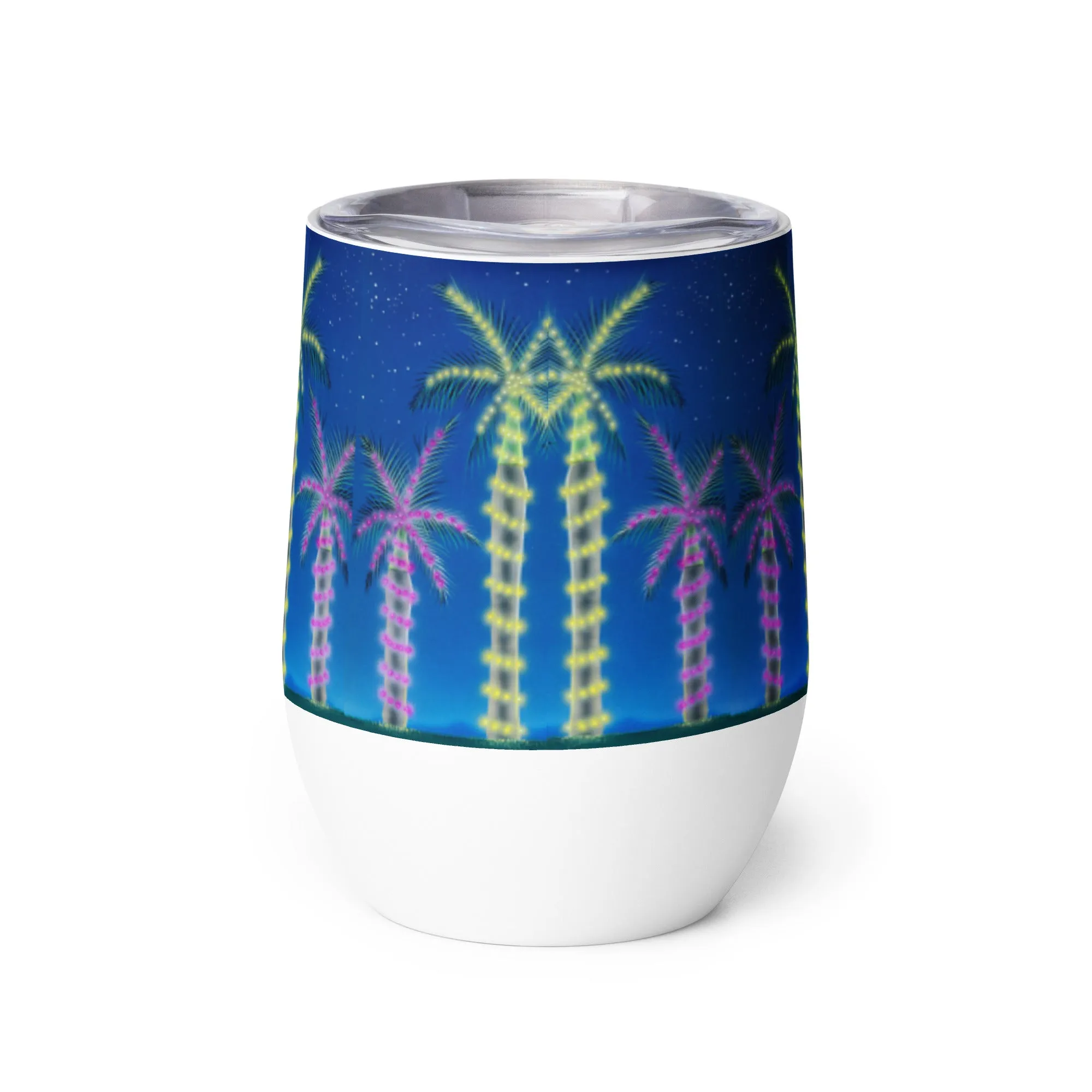 Happy Holidays Beach House Insulated Tumbler Christmas Lights Palm Trees