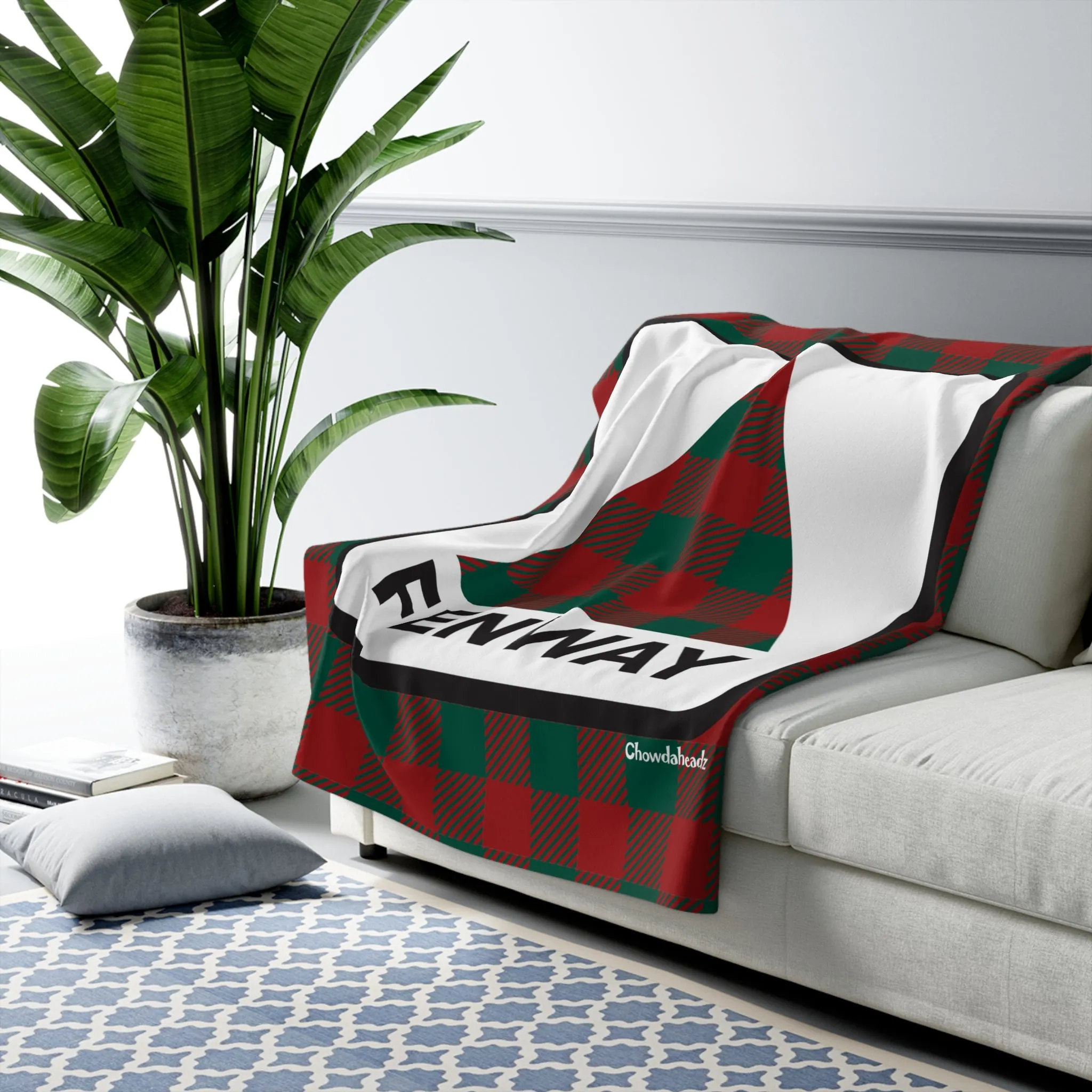 Holiday Plaid Fenway Sign Sherpa Fleece Blanket