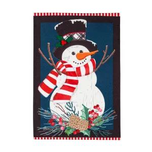 Holly Snowman Linen Garden Flag,14l11239