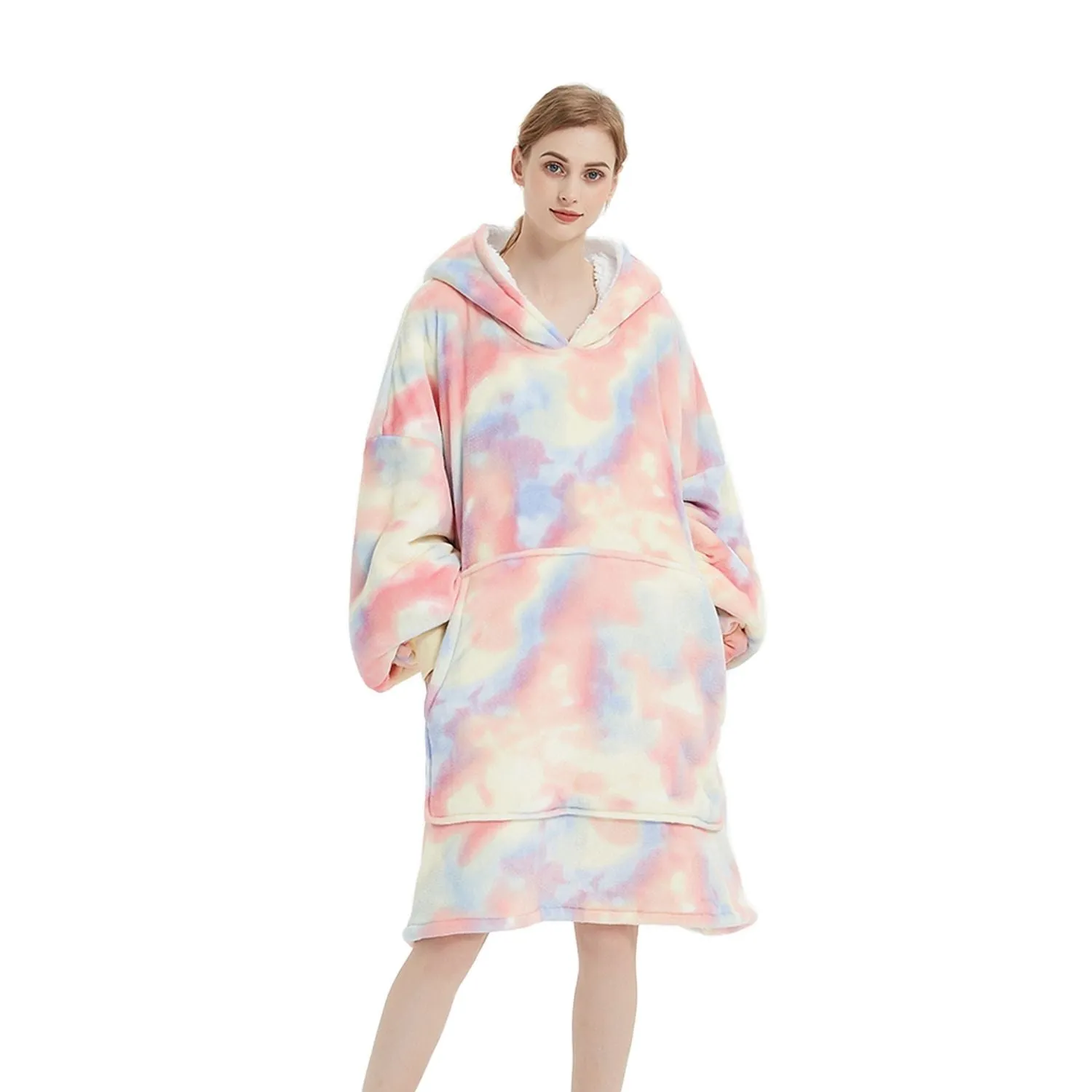 Hoodie Blanket Adult Tie-Dyed Beige