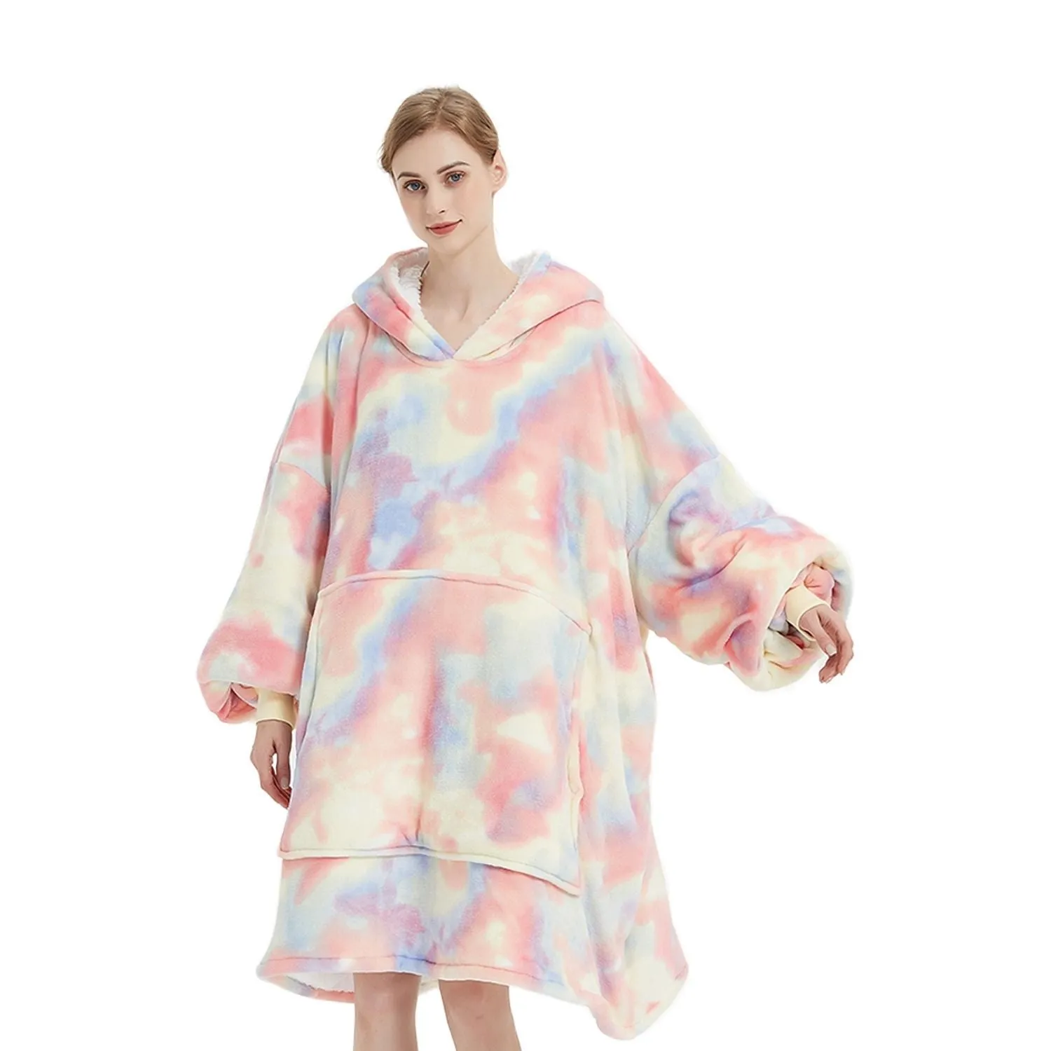 Hoodie Blanket Adult Tie-Dyed Beige
