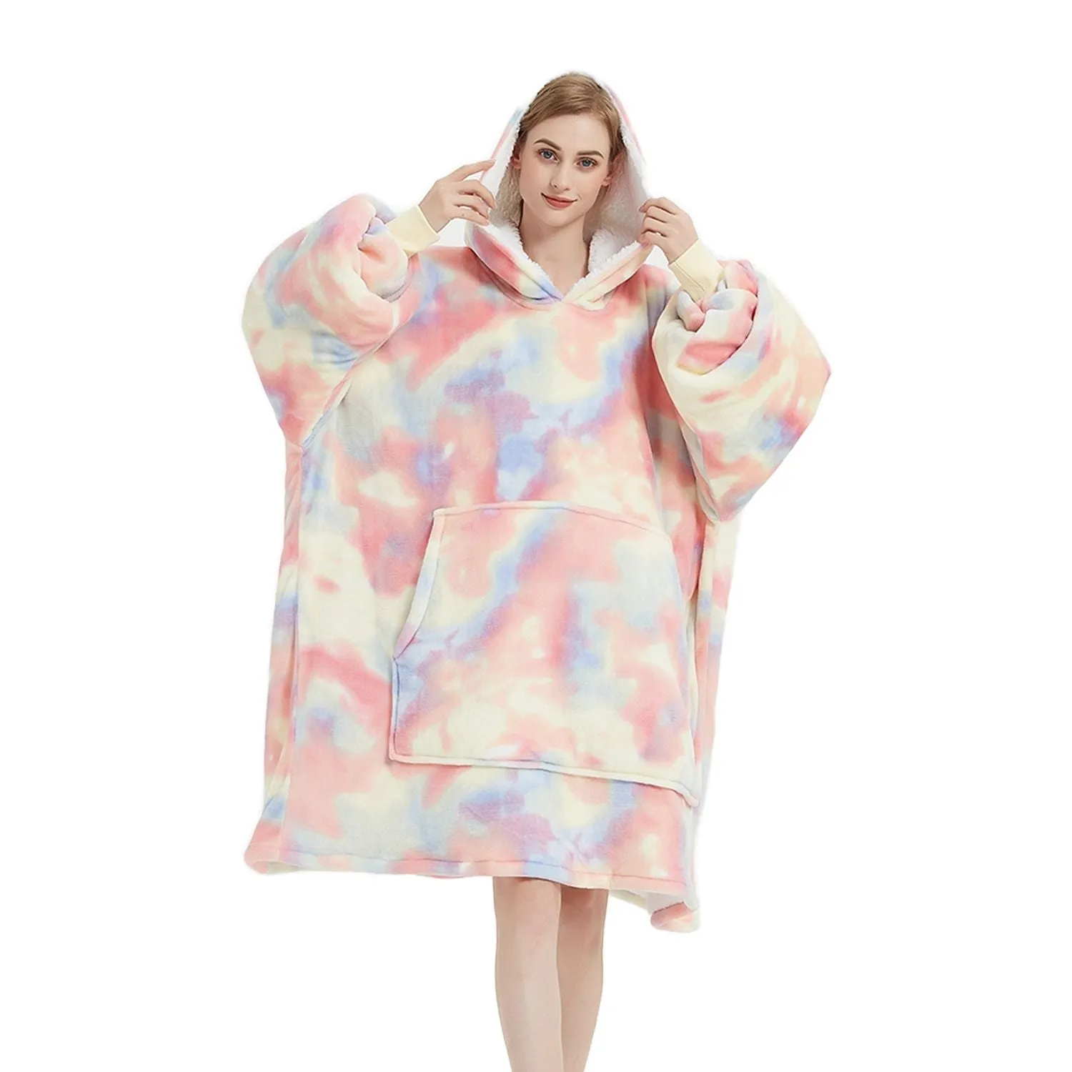 Hoodie Blanket Adult Tie-Dyed Beige