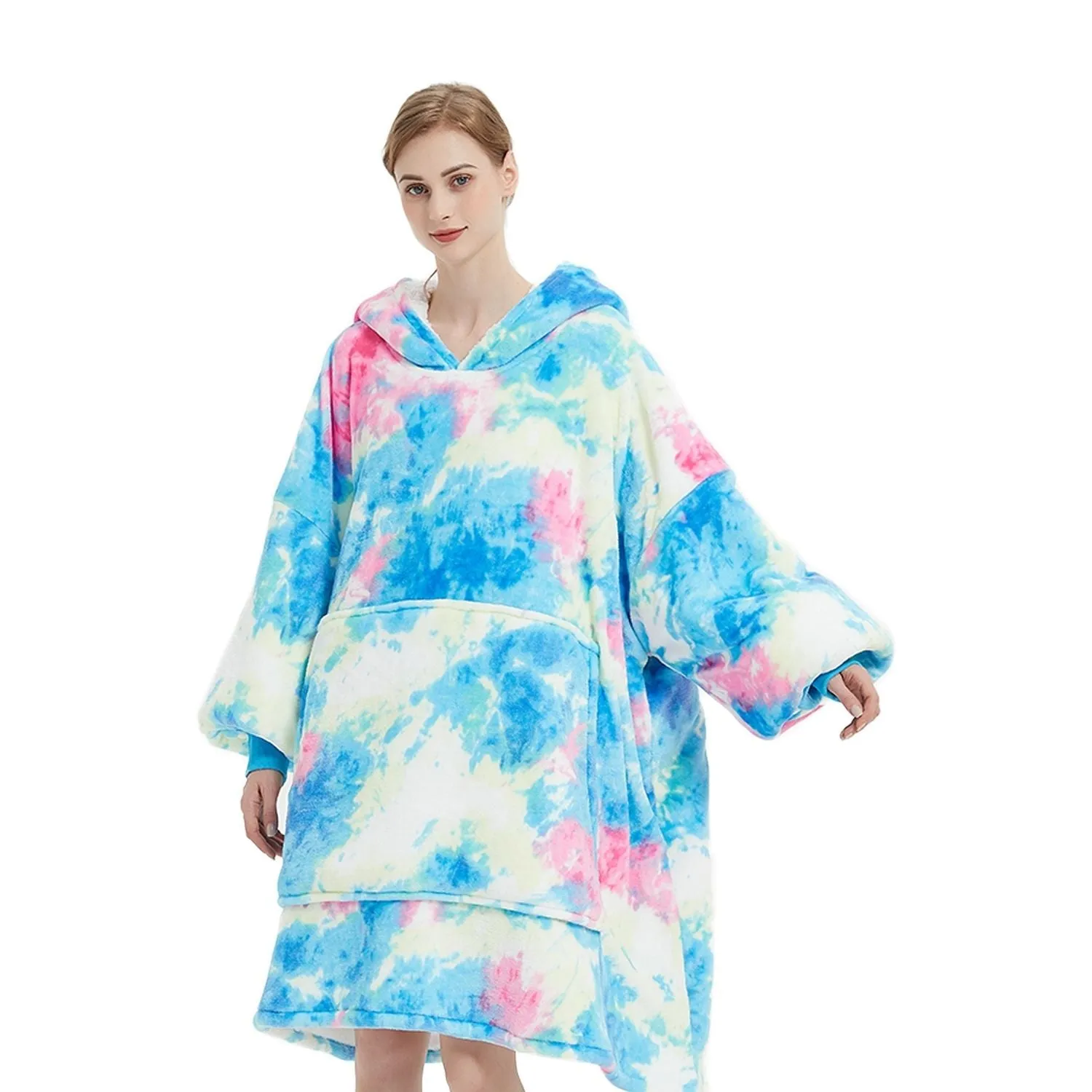 Hoodie Blanket Adult Tie-Dyed Cyan