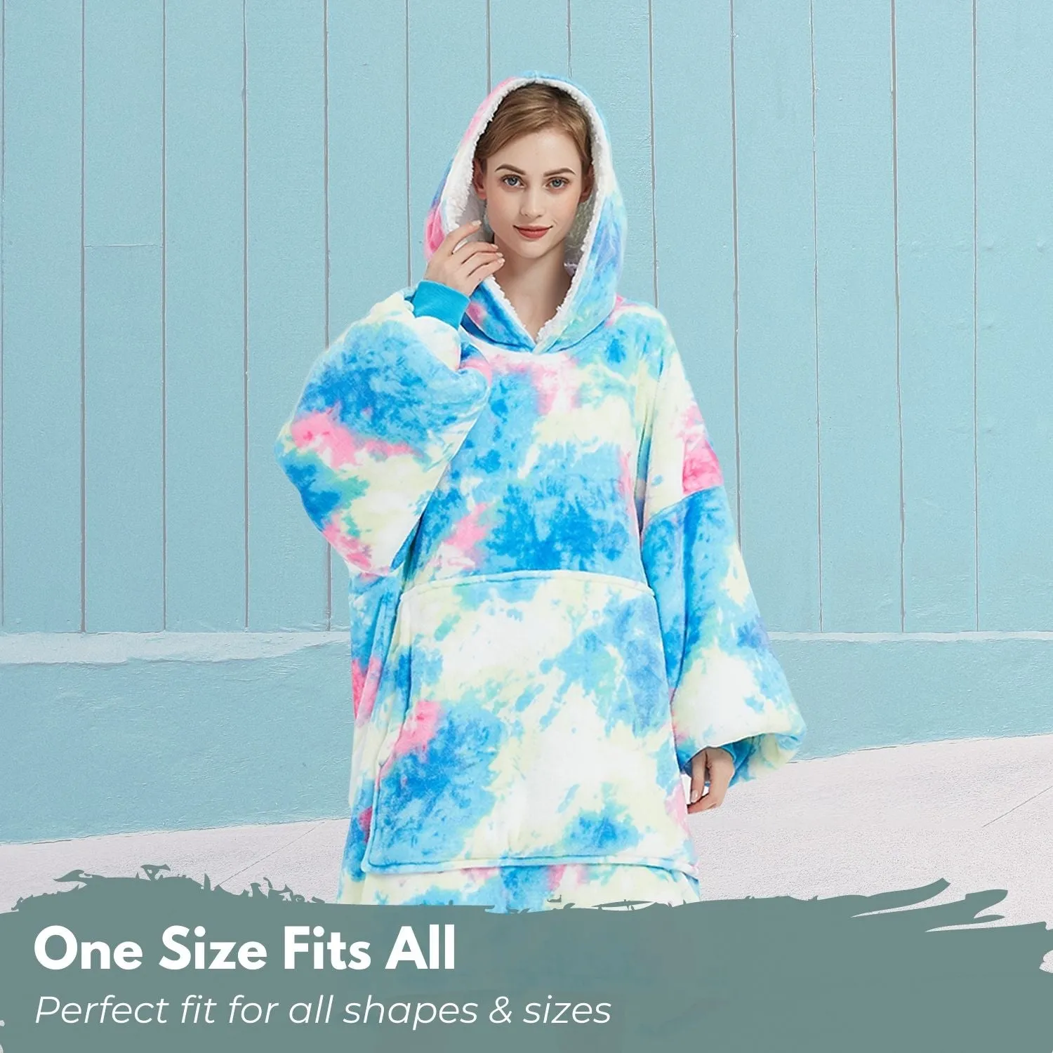 Hoodie Blanket Adult Tie-Dyed Cyan