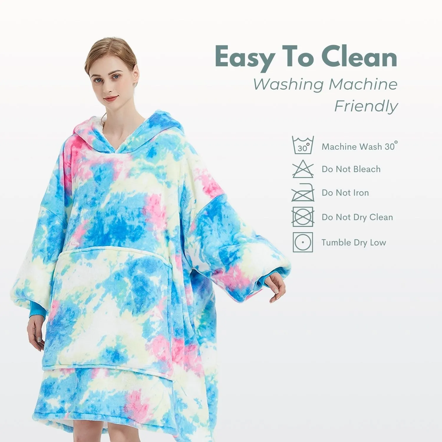 Hoodie Blanket Adult Tie-Dyed Cyan
