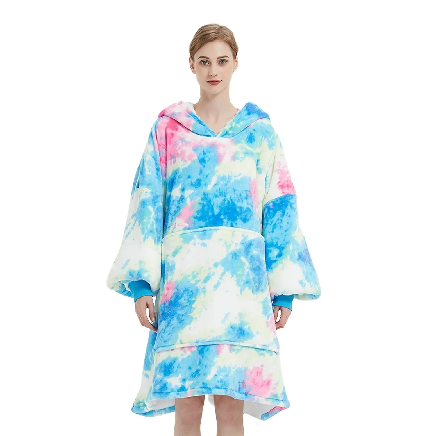 Hoodie Blanket Adult Tie-Dyed Cyan