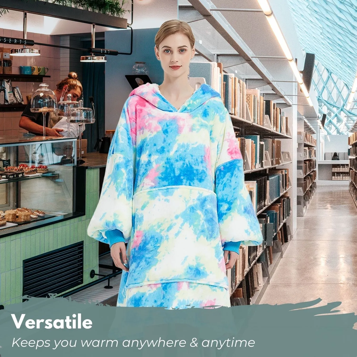 Hoodie Blanket Adult Tie-Dyed Cyan