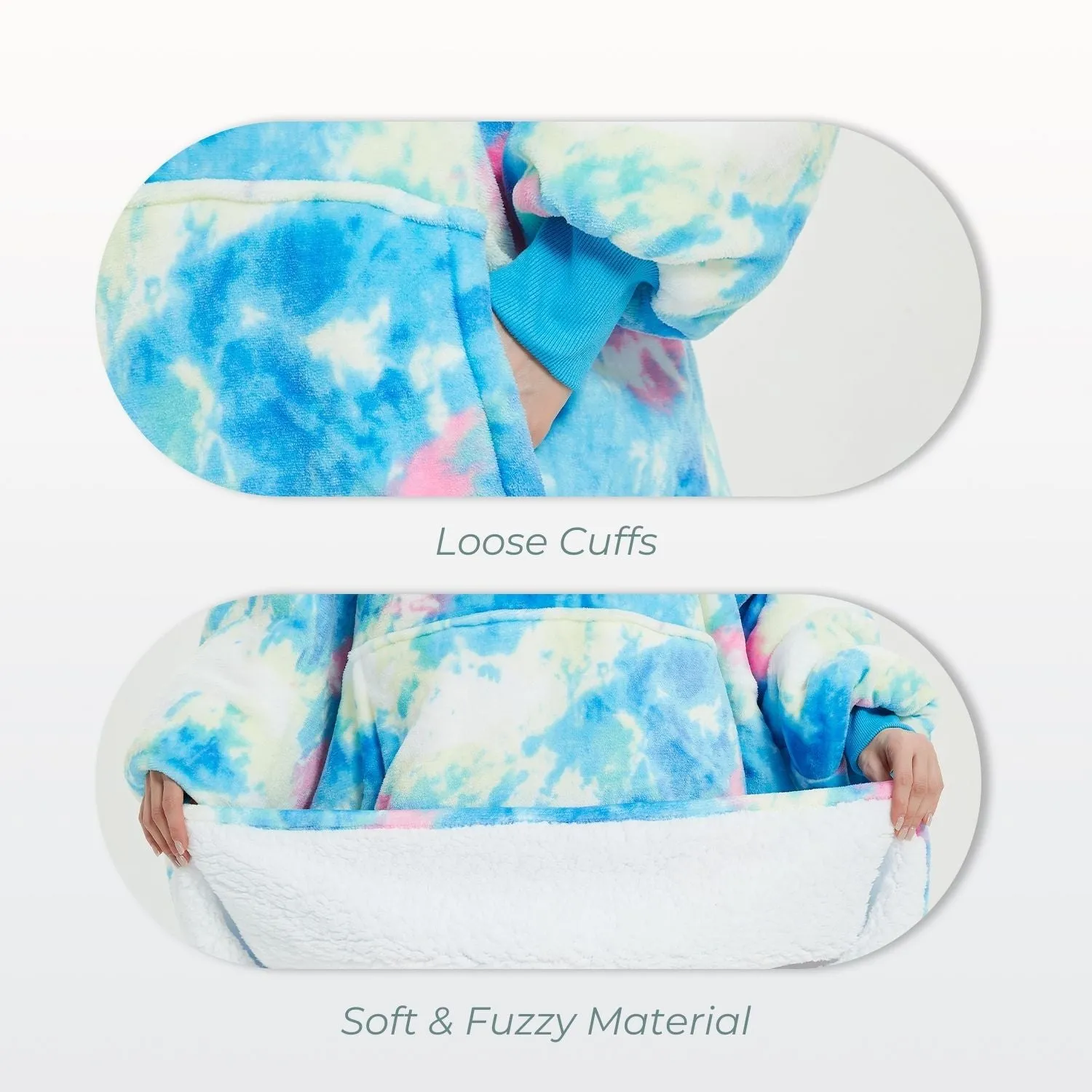 Hoodie Blanket Adult Tie-Dyed Cyan