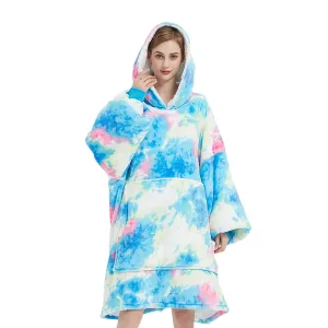 Hoodie Blanket Adult Tie-Dyed Cyan