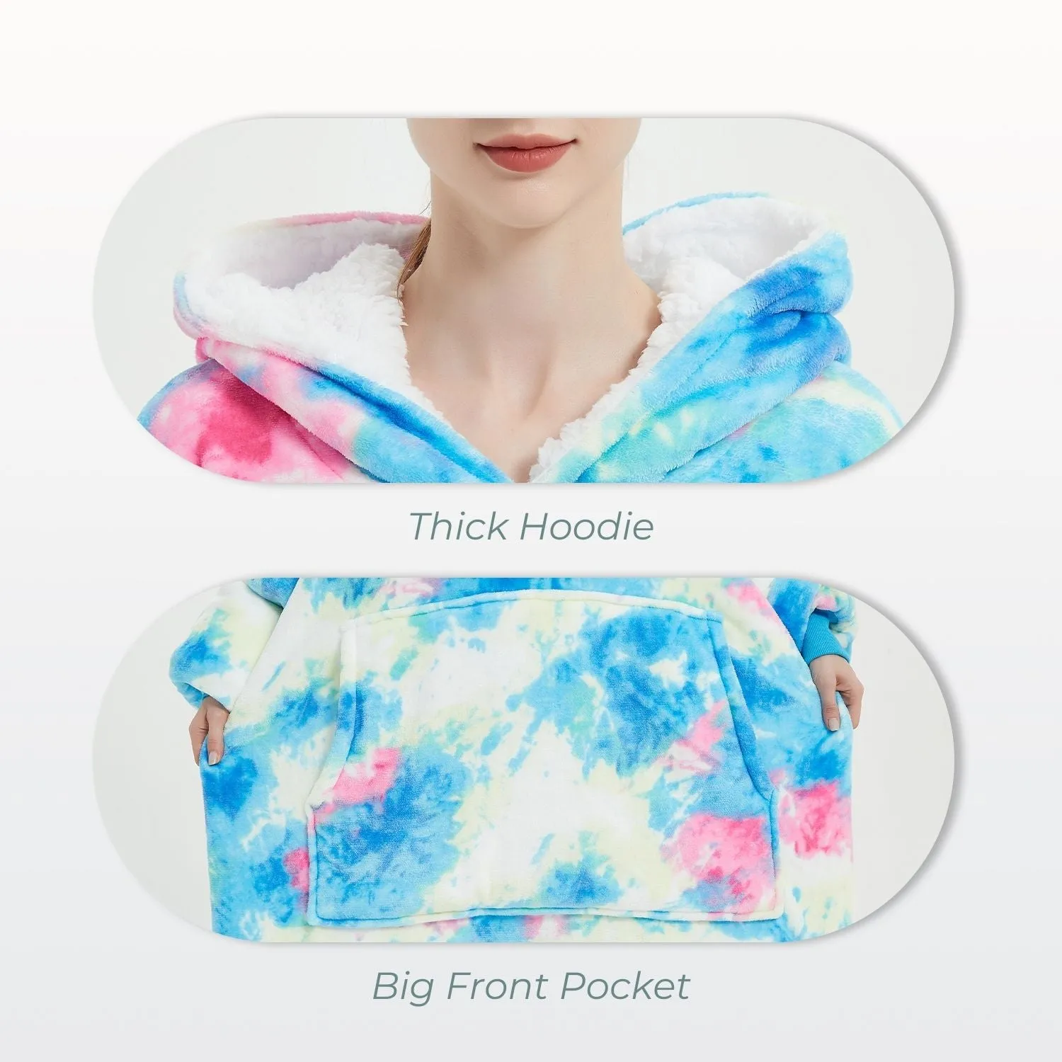 Hoodie Blanket Adult Tie-Dyed Cyan