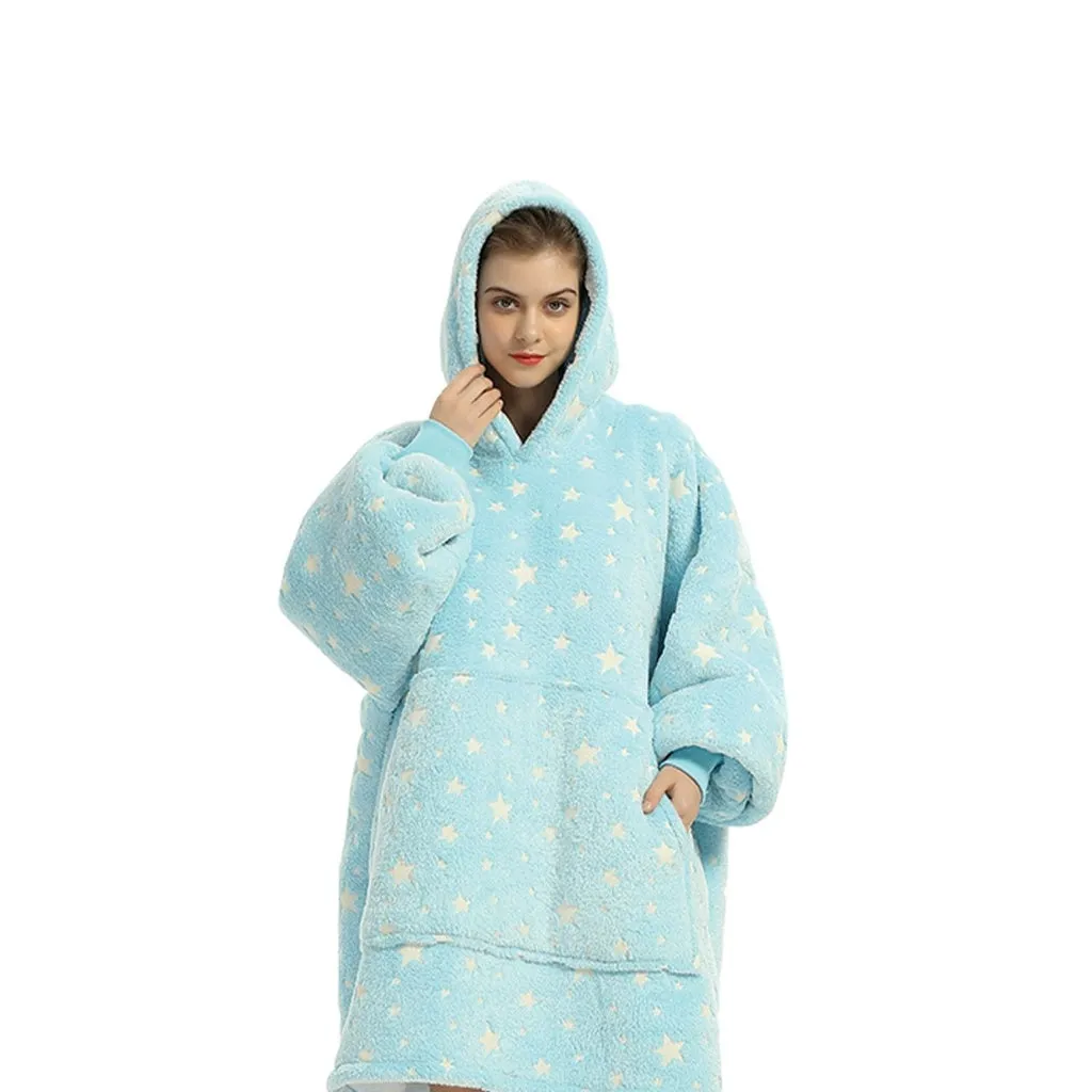 Hoodie Blanket Glow In Dark Star Blue
