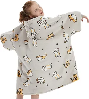 Hoodie Blanket (Kids Cat Grey)