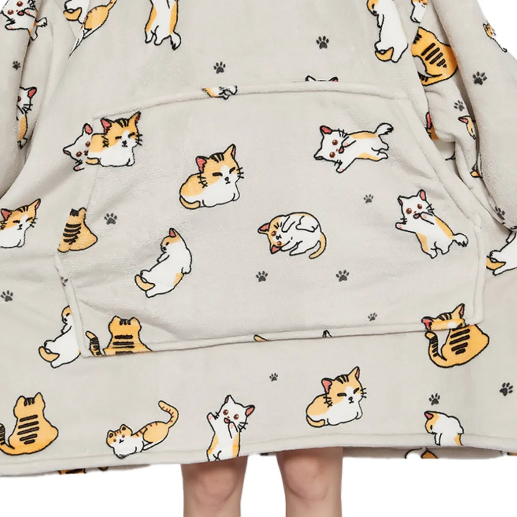 Hoodie Blanket (Kids Cat Grey)