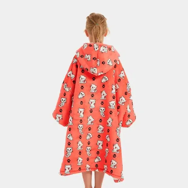 Hoodie Blanket (Kids Cat Red)