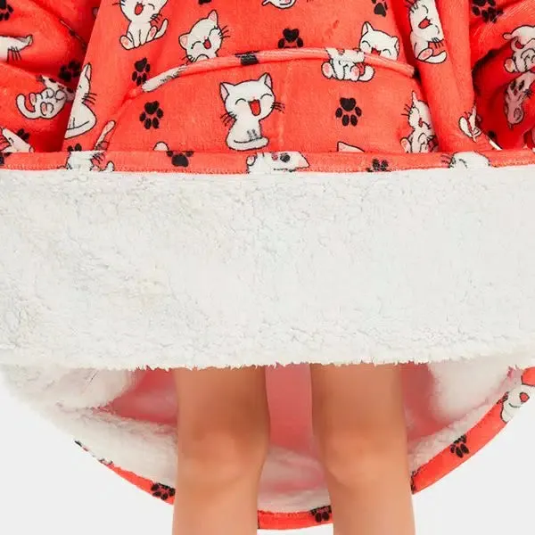 Hoodie Blanket (Kids Cat Red)