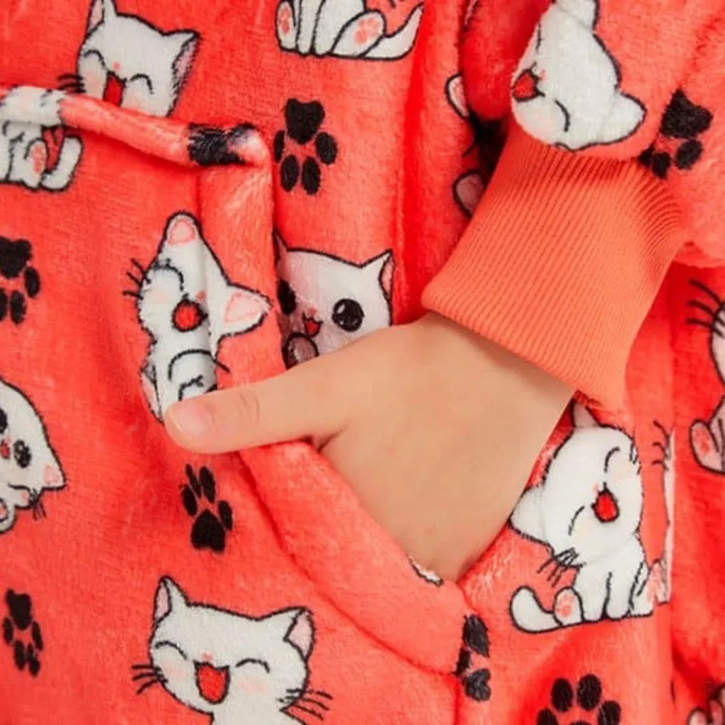 Hoodie Blanket (Kids Cat Red)