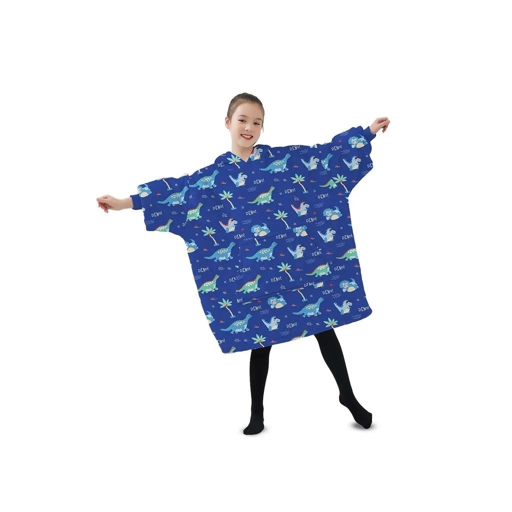 Hoodie Blanket (Kids Dinosaur Dark blue)
