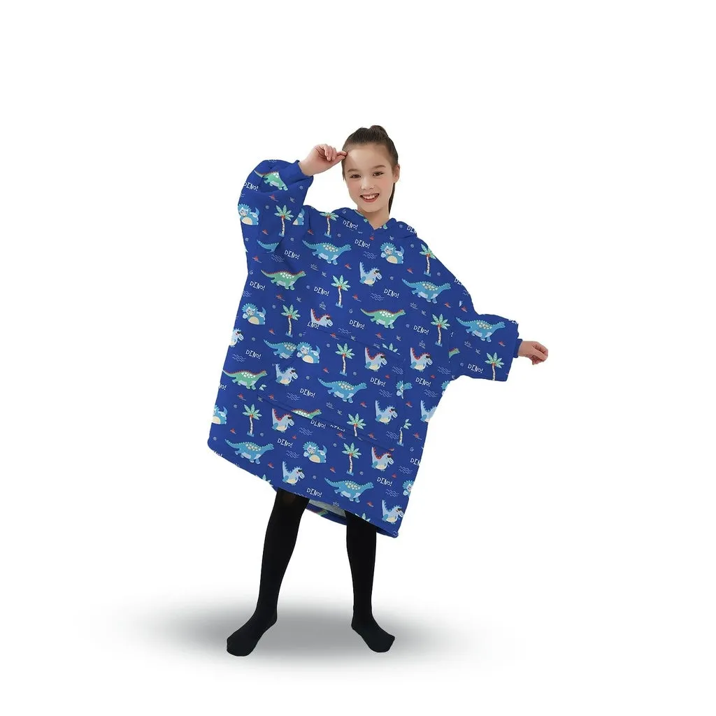 Hoodie Blanket (Kids Dinosaur Dark blue)