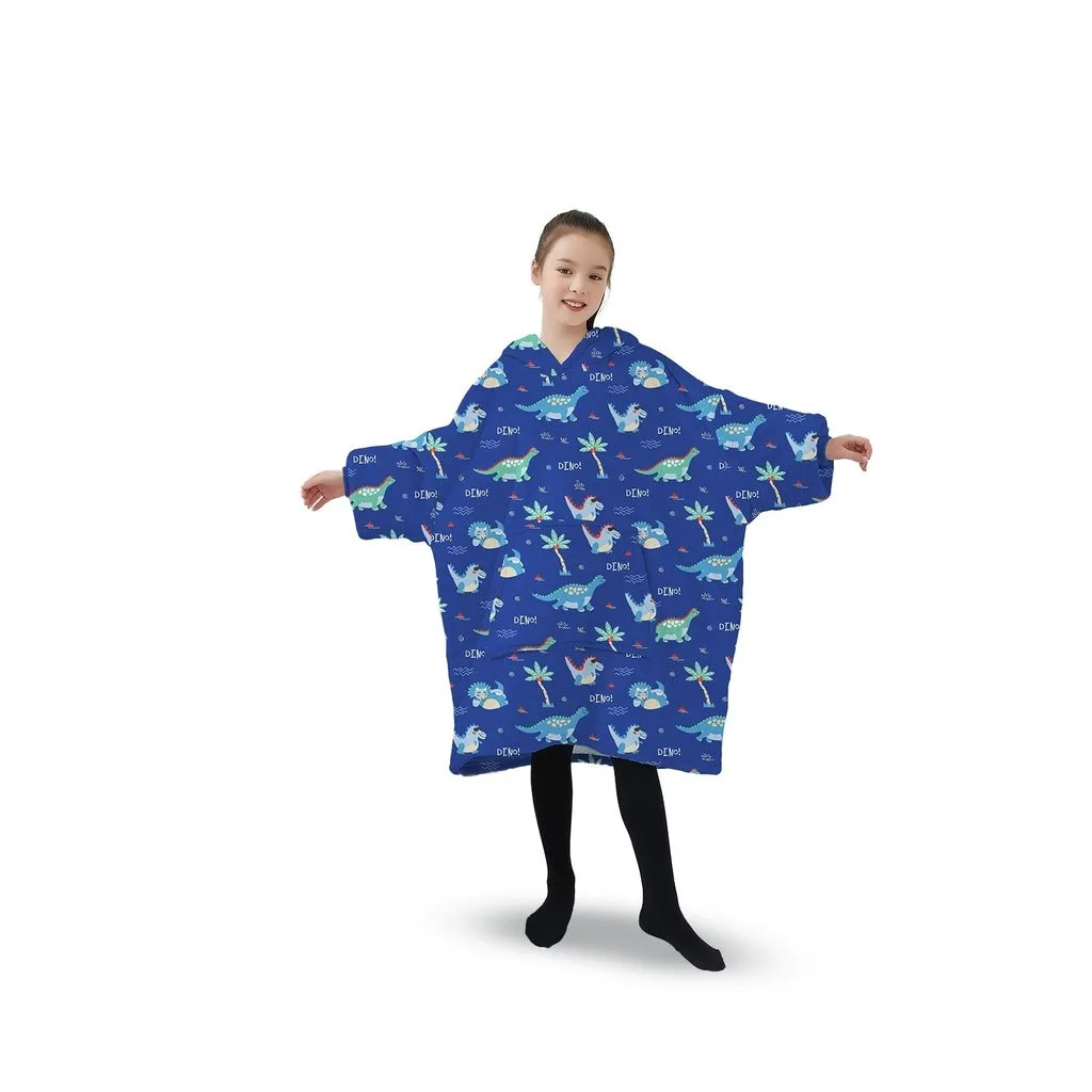 Hoodie Blanket (Kids Dinosaur Dark blue)