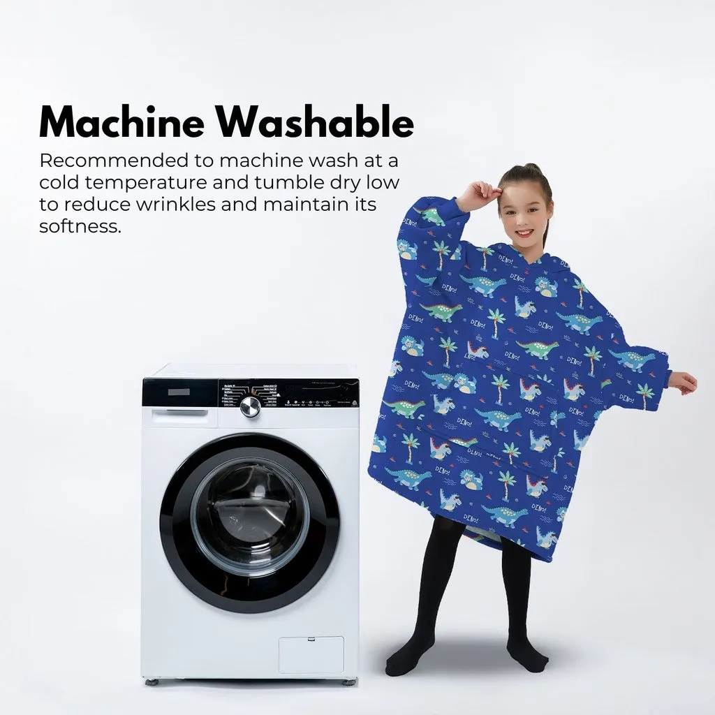 Hoodie Blanket (Kids Dinosaur Dark blue)