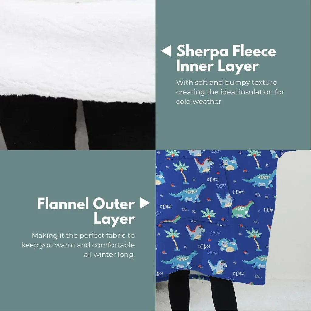Hoodie Blanket (Kids Dinosaur Dark blue)