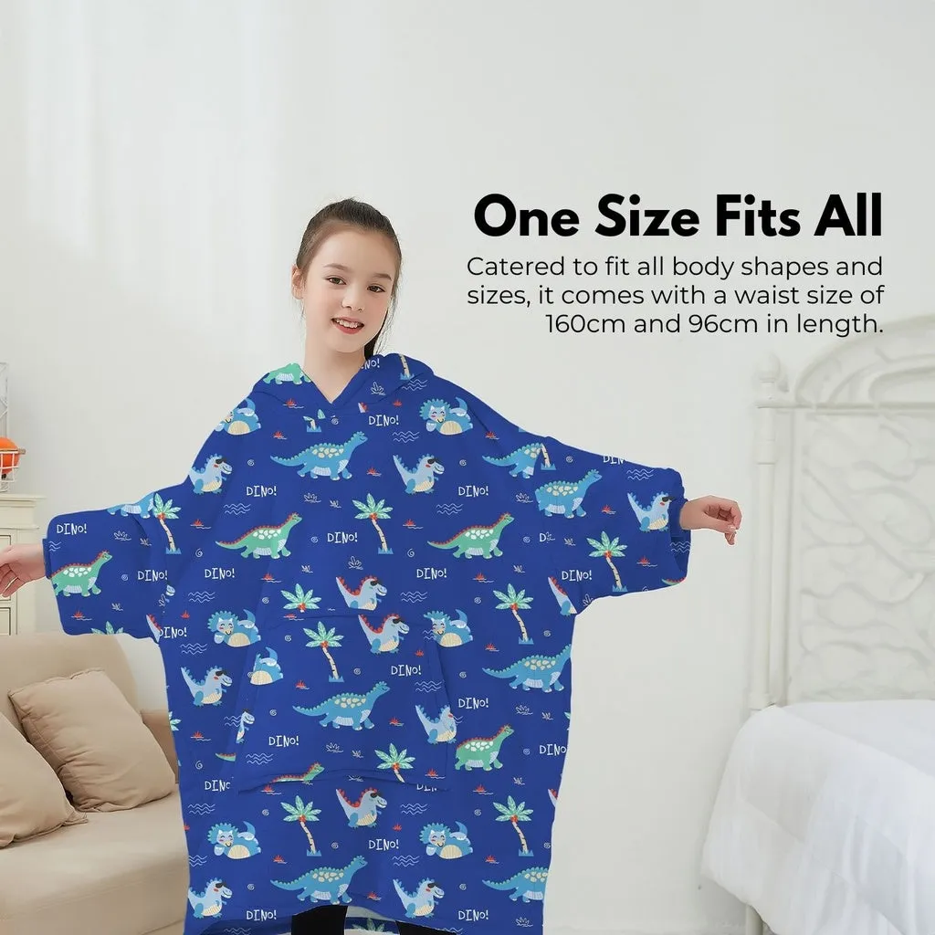 Hoodie Blanket (Kids Dinosaur Dark blue)