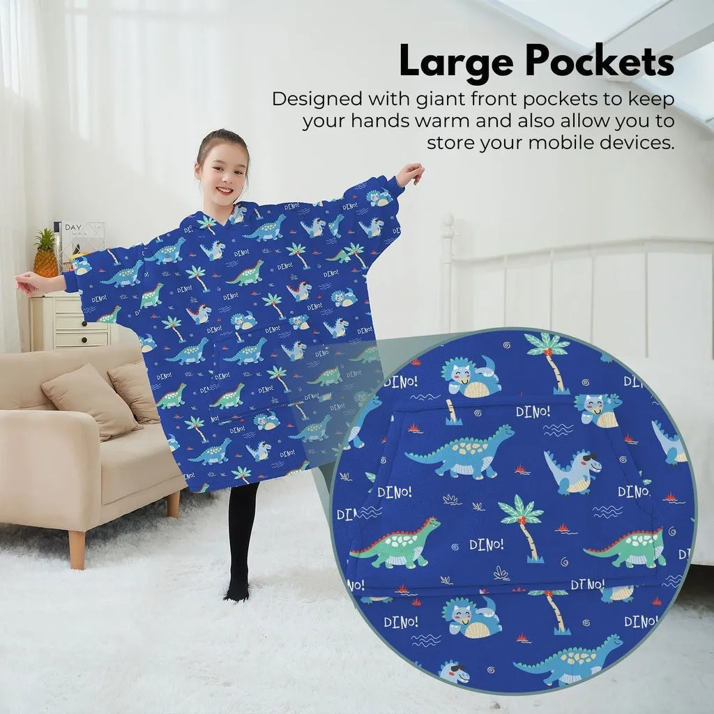 Hoodie Blanket (Kids Dinosaur Dark blue)