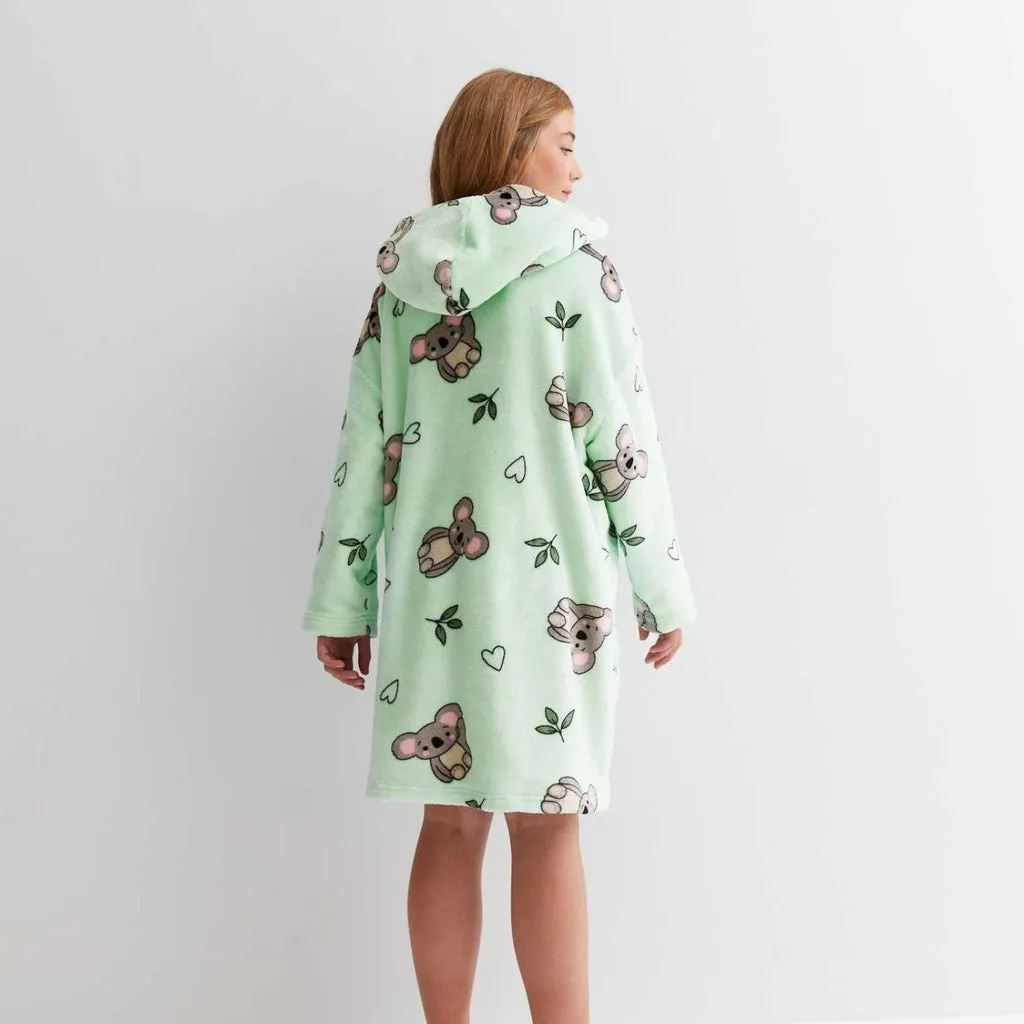 Hoodie Blanket Kids Koala Bear Green