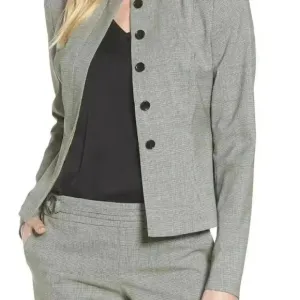 Hugo Boss Javilla Black Houndstooth Stretch Wool Suit Blazer Jacket Womens 6