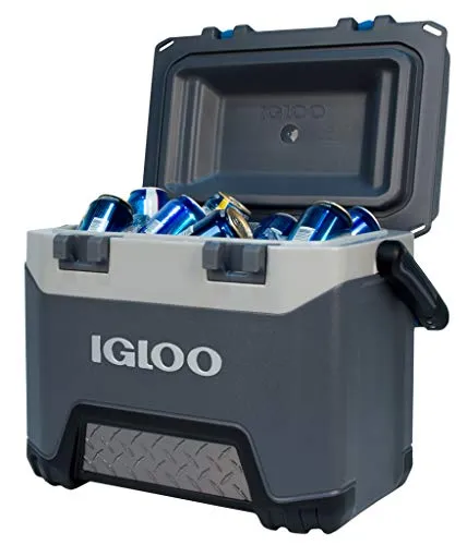 Igloo BMX 25 Quart Cooler with Cool Riser Technology, Fish Ruler, and Tie-Down Points - 11.29 Pounds - Carbonite Gray and Blue