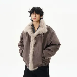 Insulated Suede Jacket with Fur Trim