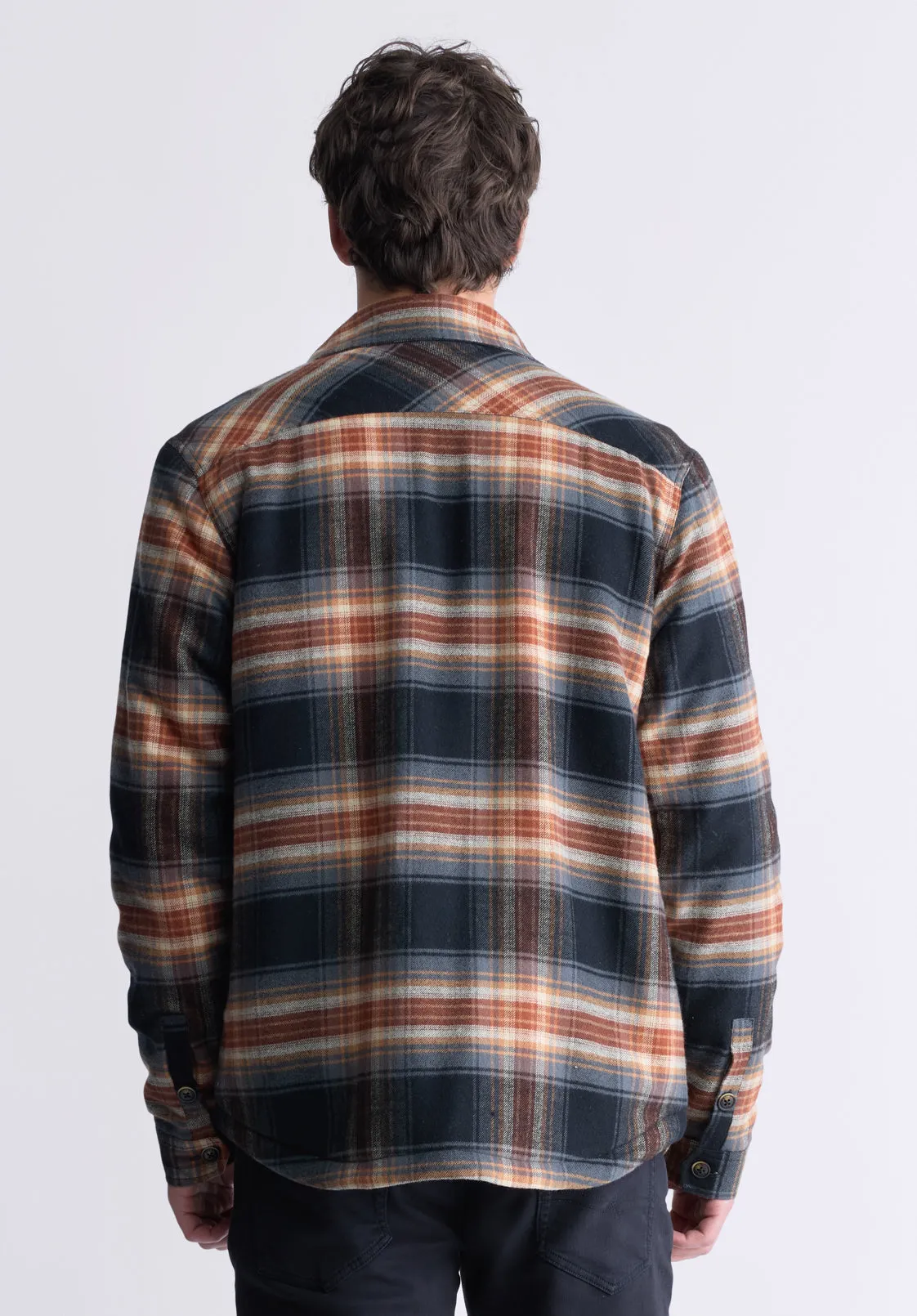 Jalika Men's Plaid Shacket with Sherpa Lining, Black & Brown - BM24447