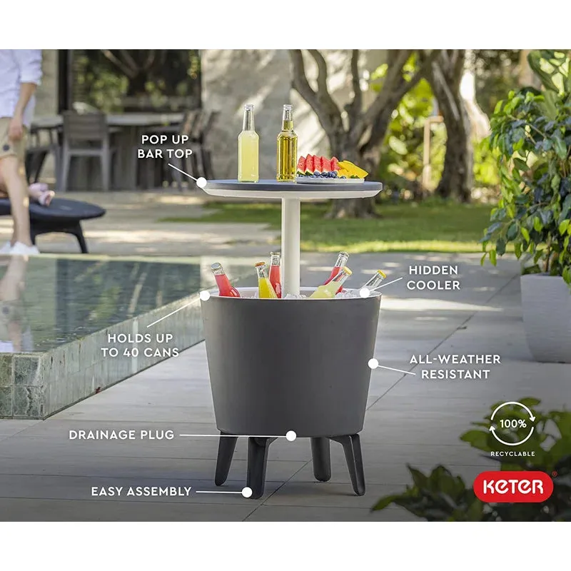Keter 32 Qt. 2 in 1 Side Table and Bar. Weather Resistant, 20 litre beverage storage capacity to handle up to 60 cans or 40 bottles of water with ice Retails $190 