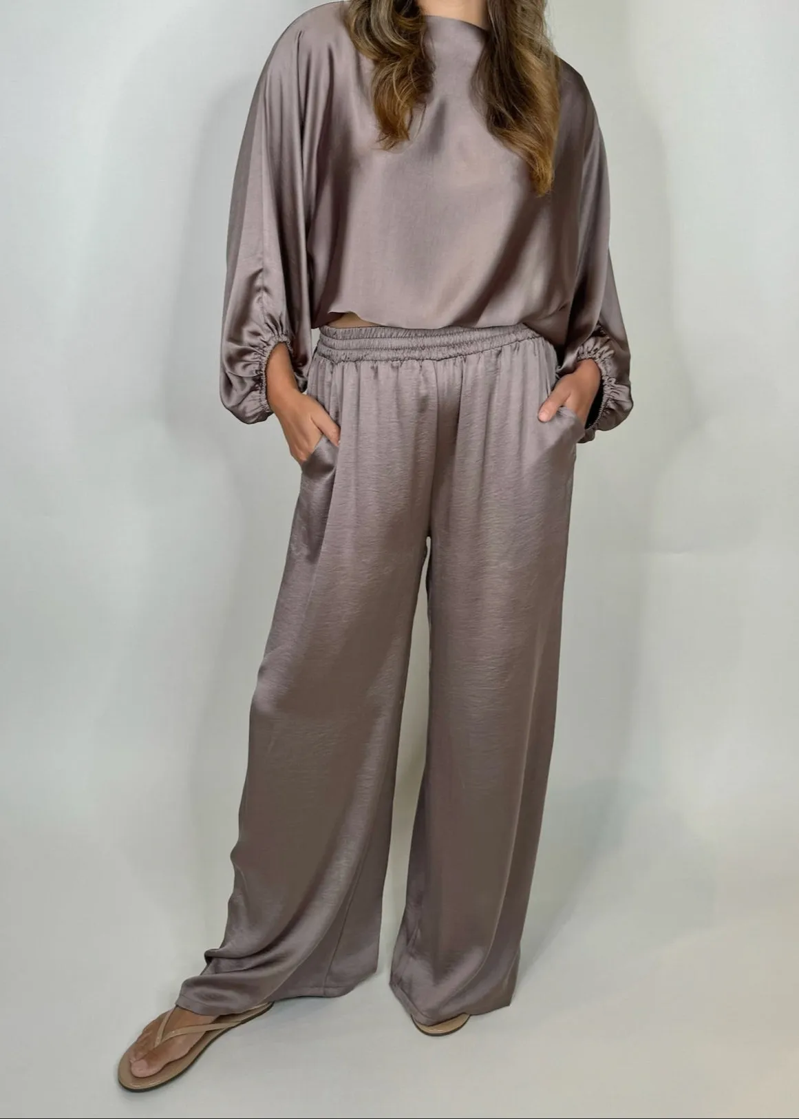 KLD Stretch Satin Wide Leg Pant