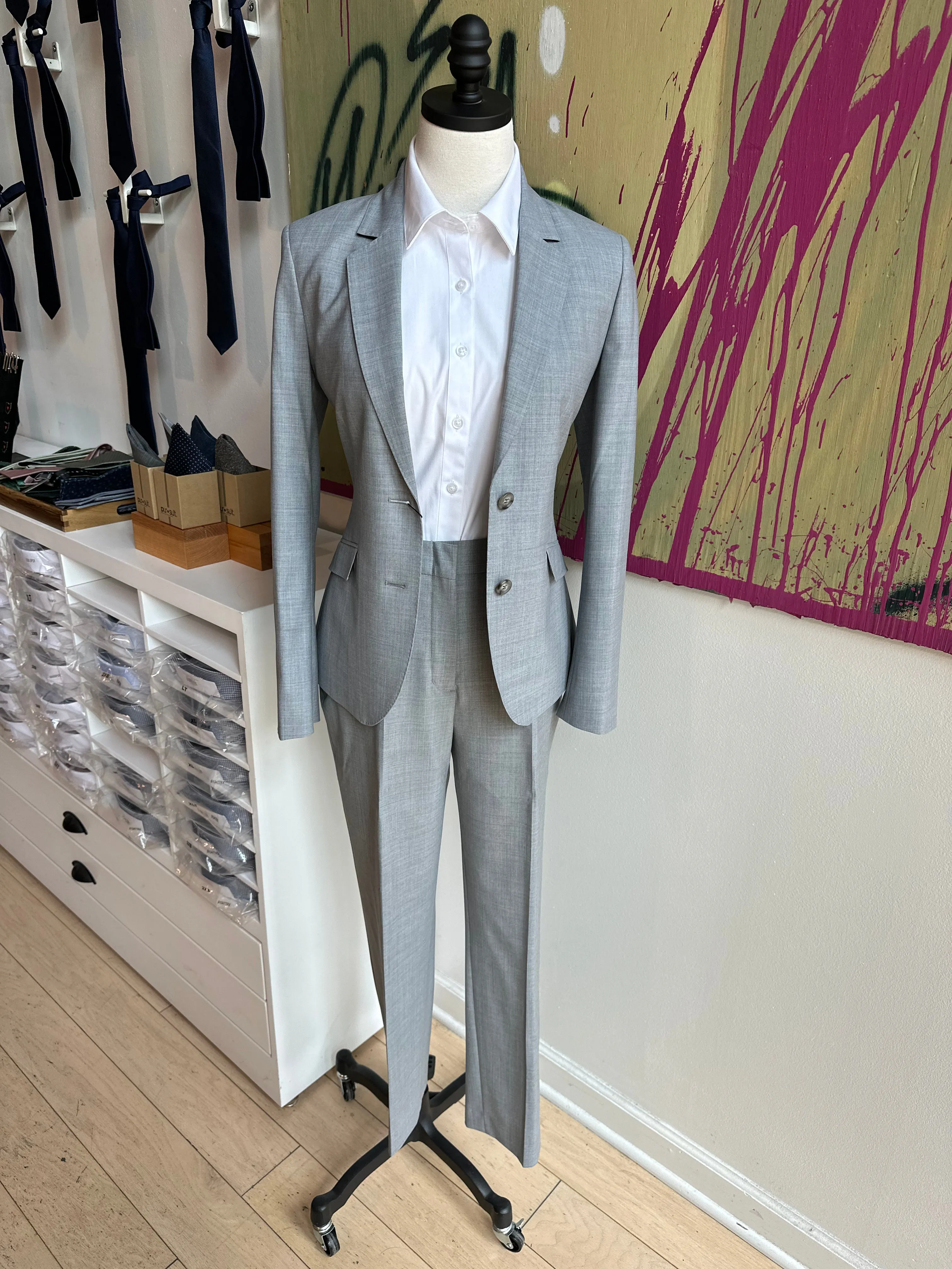 Light Gray Stretch Feminine Cut Premium Suit Pants